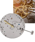 Close-up of highly precise mechanical watch movement replacement for pros in watch maintenance durable alloy silver design
