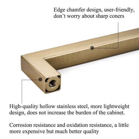 Close-up of Champagne Bronze Cabinet Pulls 10 Pack 5 Inch showing edge chamfer and lightweight stainless steel design.