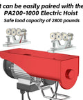 Six Wheel Trolley Assembly For Electric Hoist With Silent Rollers displayed with PA200-1000 Hoist for Unistrut compatibility