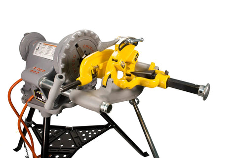 Reconditioned Heavy Duty Pipe Threading Machine With Foot Pedal And Quick Opening Die Head Handles Half Inch To Two Inch Pipe, shown from front angle.
