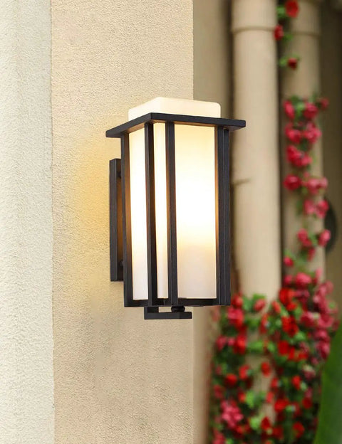 Big Outdoor Wall Light Lantern For Porch Exterior All Weather Rustproof Black Fixture With Frosted Glass mounted on wall