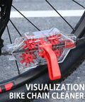 Ultimate Bike Chain Cleaning Kit with Deep 360 Degree Clean attached to bike chain, red scrubber visible