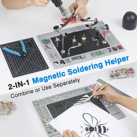 Magnetic Helping Hands Soldering Station For PCB Repair With Large Base And Heat Resistant Mat Six Flexible Arms Two Magnetic Posts