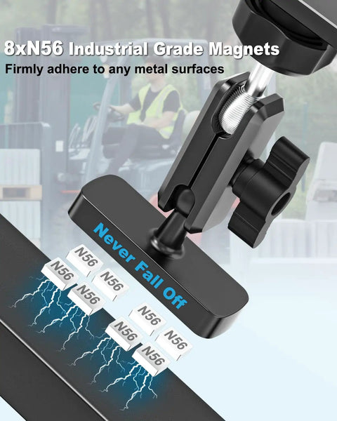 Close-up of Heavy Duty Magnetic Forklift Phone Mount With Rock Solid N56 Magnet that locks in tight under stress.