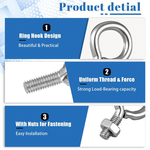 Set Of 10 M3x8mm Stainless Steel Eye Bolts With Nuts For Hanging Or Securing Cables Heavy Duty Eyebolts For Lifts And Rigging Rust Resistant
