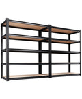 Beefy Heavy Duty Garage Shelving Unit 5-Tier Steel Rack 2-Pack Freestanding Storage Shelves, black metal frame, side view.