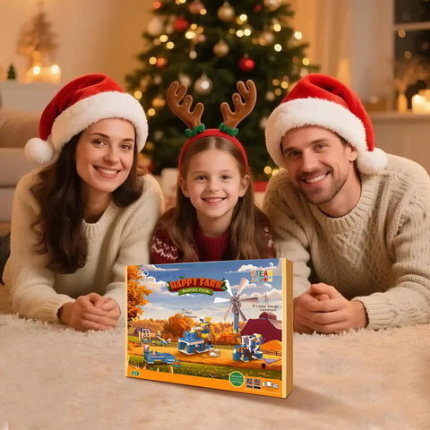 STEM Robot Building Kit With 570 Plus Pieces Motorized Farm Themed DIY Science Set box on sofa with family