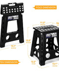 16 Inch Folding Step Stool for Home and Apartment Use, Portable Collapsible Plastic Stool with Non Slip Safety Lock in black