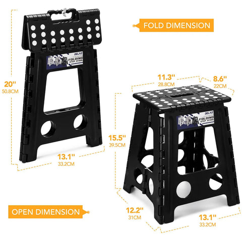 16 Inch Folding Step Stool for Home and Apartment Use, Portable Collapsible Plastic Stool with Non Slip Safety Lock in black