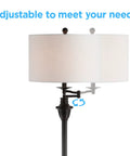 60 Inch Oil Rubbed Bronze Floor Lamp With Integrated Glass Side Table Sleek Swing Arm Design For Living Room White Linen Shade LED Bulb