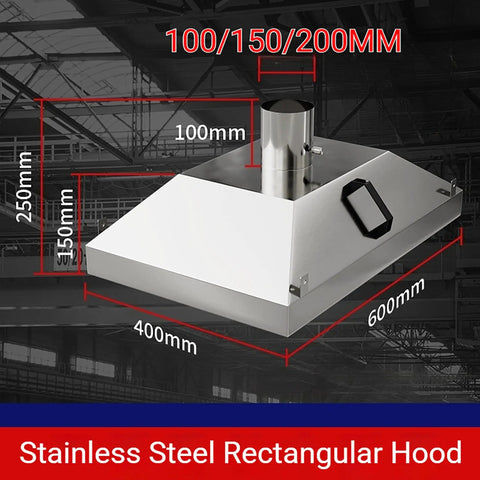 Pro Level Stainless Steel Fume Hood Square Smoke Collector For Welding Cutting Dust Extraction Heavy Duty Industrial Air Filtration System Badass High Heat Resistant Build with size dimensions.