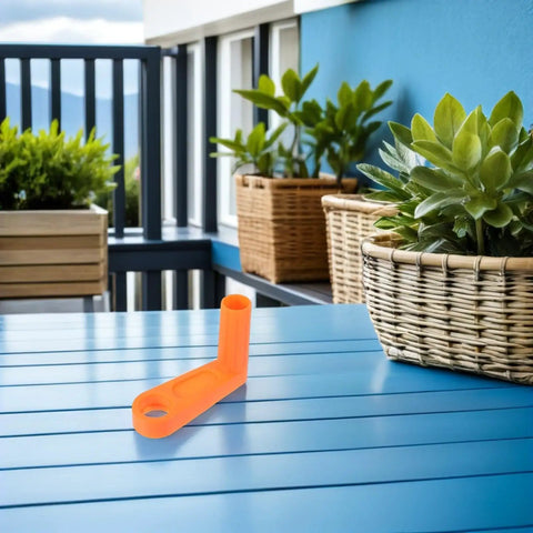 Premium Mikikit 2 Pack Heavy Duty Garden Hose Reel Handle Kit With Ergonomic Crank Knob And Comfortable Grip For Easy Outdoor Gardening Water Management No More Messy Hose Storage, orange plastic handle on blue patio