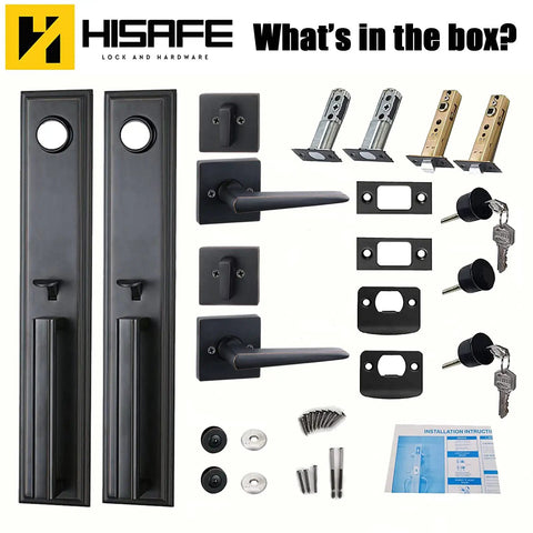 Heavy Duty Double Door Lever Lock Set With Two Keyed Alike Cylinders And Single Cylinder Deadbolt, Model X201110BSET components