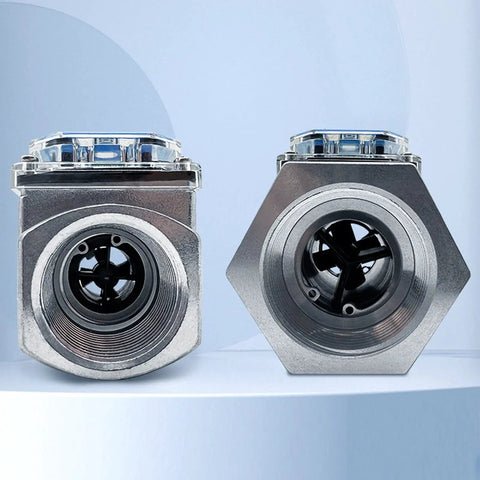 Front view of Liquid Flow Meter Turbine Sensor With LCD Display For Diesel Fuel Urea Water 1 Inch To 3 Inch Inline Flow Meter