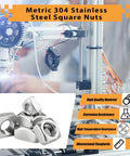 Rock Solid 50 Pack M6 Square Nuts Crafted From Genuine 304 Stainless Steel For Heavy Duty Auto Works And No Nonsense Hardware Fixes That Will Never Let You Down, displayed with robotic background.