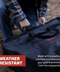 Person holding a Carry Bag For Two Burner Stoves Heavy Duty Case With Weather Resistant Liner Wrap Around Handles And EZ Glide Zippers