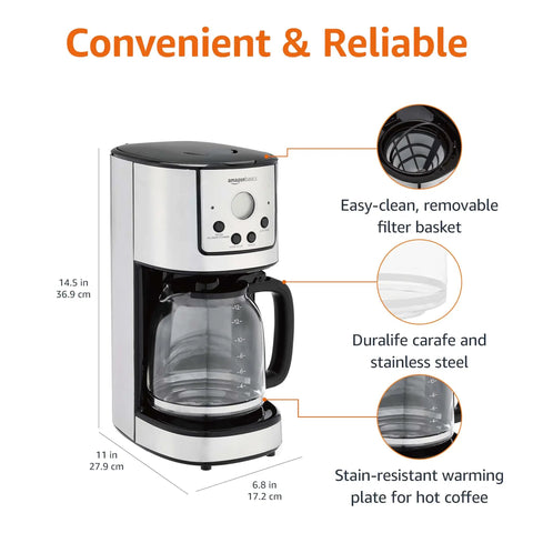 Programmable Coffeemaker With Carafe And Reusable Filter Stainless Steel 12 Cup Black Digital Clock Auto Brew Warming Plate