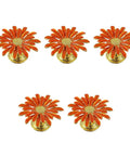 Five Pack Flower Drawer Knobs In Orange Zinc Alloy Cabinet Dresser Pulls With Screws Durable Rustproof Floral Knob For Furniture Doors And Drawers Premium Three Dimensional Petal Design