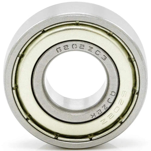 Close-up view of Two Pack Deep Groove Radial Ball Bearing With Double Metal Shield 15 Mm Inner Diameter By 32 Mm Outer Diameter By 11 Mm Width C3 Clearance Model 6202 ZZ For DIY Projects And Machinery showing metal shield