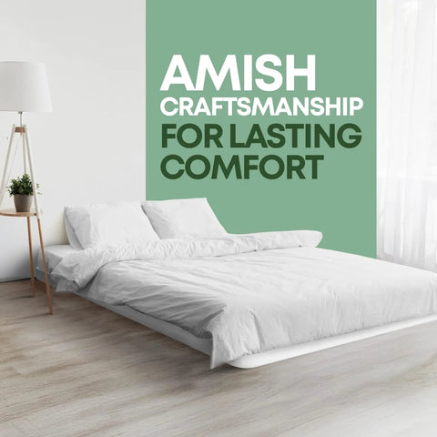 Queen Size Wood Box Spring Bed Base With Rock Solid Under Mattress Support And Simple Snap Together Setup Replaces Dated Wooden Slats For Flat Even Zero Sag Sleep Platform with white bedding on wood floor.