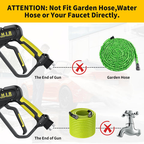 Diagram showing Beast Pressure Washer Gun With Foam Cannon And 50 Foot Hose 3600 PSI Cleaning Kit not fitting garden hoses or faucets.
