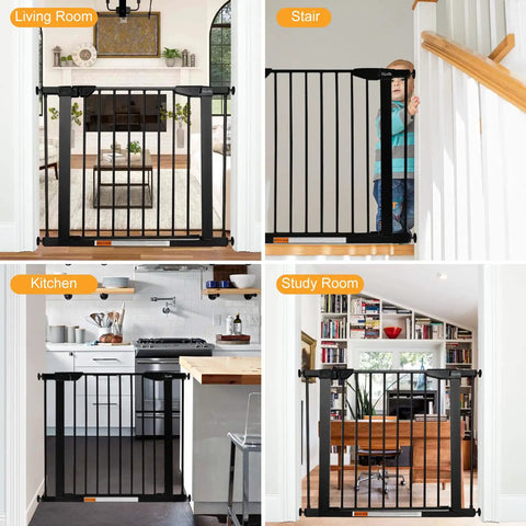 Extra Wide Walk Through Pet Gate 29.5 To 37.8 Inch Auto Close Safety Gate for dogs in living room, stairs, kitchen, and study