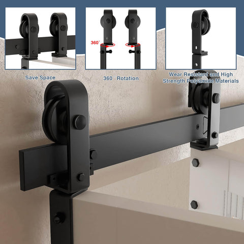40 Inch Bifold Barn Door Hardware Kit For Two Doors With Heavy Duty Side Mounted Rollers For Smooth Sliding in close-up view