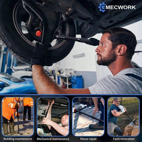 Mechanic using Indexing Pry Bar Set Built Tough For Mechanics With 8 Inch 10 Inch And 16 Inch Bars Plus A Heavy Duty 7 Inch Flat Pry Bar And 3 Replacement Screws High Strength Steel Durable Pro Grade Tools For Demolition And Prying on car wheel.