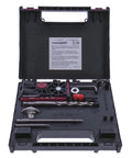 Open pocket hole jig kit system with dual pocket hole setup for quick woodworking projects, featuring face clamp and accessories.
