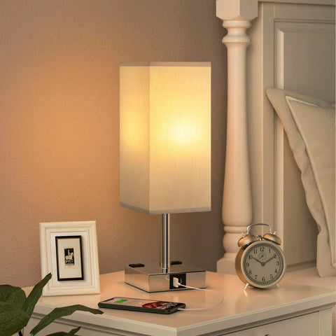 Touch Control Bedside Lamp With USB C And USB A Ports Dual AC Outlets 3 Way Dimmable Nightstand Light For Bedroom Living Room And Office