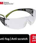 SecureFit 400 Safety Glasses For Men And Women All Day Comfort Anti Fog Anti Scratch Clear Lenses UV Protected Green And Black Frame