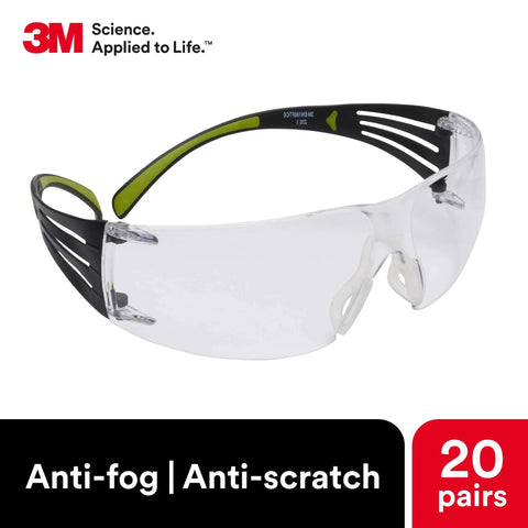 SecureFit 400 Safety Glasses For Men And Women All Day Comfort Anti Fog Anti Scratch Clear Lenses UV Protected Green And Black Frame