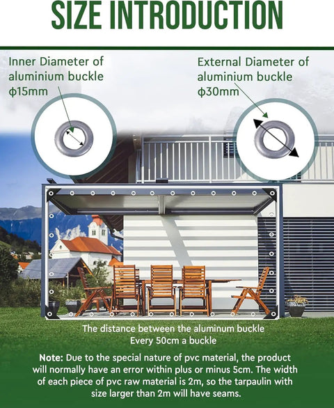 Clear Vinyl Tarp 8 By 16 Ft Heavy Duty PVC Tarpaulin With Silver Metal Grommets Water Resistant UV Protective Cover Diagram