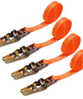 Heavy Duty Ratchet Tie Down Straps 1 Inch Wide By 20 Feet Long Orange Cargo Straps With 2200 Lbs Working Load Limit One Piece Ratchet Design Four Pack