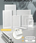 Pro Grade Linear Bar Air Grille Featuring A Removable Inspection Hatch And Slanted Louver Blades showcased in various sizes, made of aluminum.