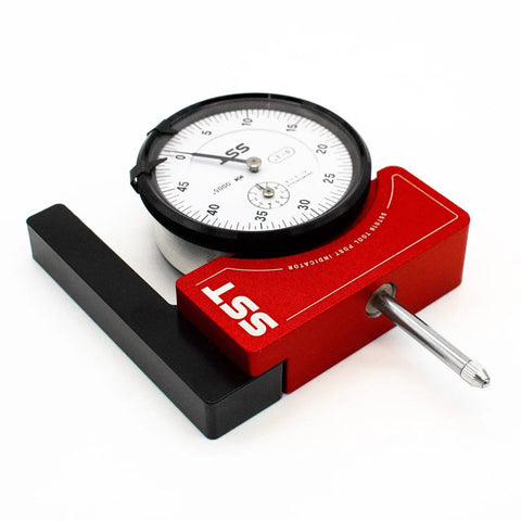 Lathe Tool Post Indicator For Fast Precise Setup And Centering In 3 Jaw And 4 Jaw Chucks Durable Aluminum Housing Built To Last With Accurate Readouts And A 5 Year Warranty For Machinists And Gearheads, red anodized body with dial and probe