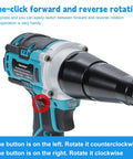 Heimerdinger Brushless Cordless Rivet Gun For Makita 18V Batteries with reverse rotation feature and ergonomic design.