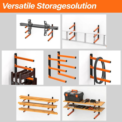 Versatile Beefy Two Pack Heavy Duty Lumber Storage Rack Wall Mount Shelves With Three Levels For Lumber Plywood Tools