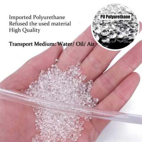 Clear 10 Meter PU Air Tubing 4mm By 2.5mm Flexible Polyurethane with hand holding transparent beads for air compressor use.