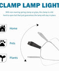 Diagram of clamp lamp light with usage icons for home, pets, and plants