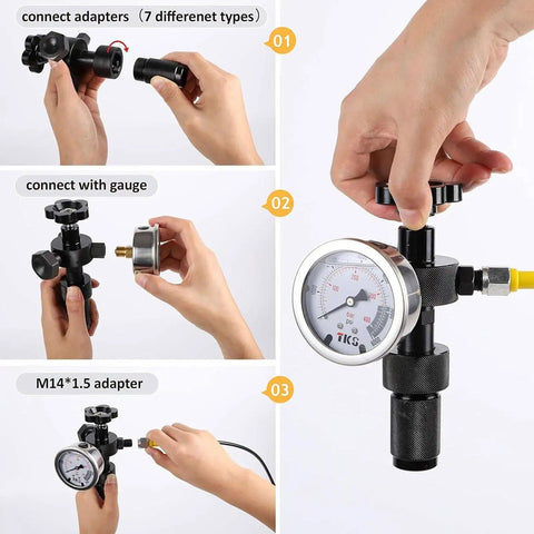 Hydraulic Nitrogen Accumulator Charging Kit 7 In 1 With Three Gauges Nitrogen Fill Charge Set For Excavators Tractors And Heavy Machinery High Pressure Test Kit Shop Grade Heavy Duty Field Ready