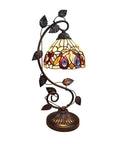 Serenity Victorian Tiffany Style Dark Bronze 1 Light Table Lamp With Vine Base And Glass Bead Detailing 8 Inch Wide Downlight Shade