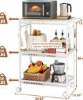 Mobile Kitchen Cart With 3 Tiers And Lockable Wheels White Rolling Storage Cart With Push Handle Sturdy 210 Lb Capacity holding appliances