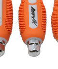Close-up of handles from the 7 Piece JIS Driver Set Pro Grade Screwdrivers And Bits Bundle, showing orange grip detail.