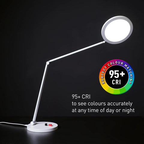 Table Lamp With Three Color Modes Daylight 6000K Cool White 4000K Warm 2700K 3500 Lux Brightness Easy Dimmer Switch with large shade.