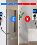 Plug In Thermostat Outlet With Temperature Control And Timer, 1800W 110V 15A, Backlit Digital Display on fridge and heater
