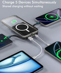 Super Sleek MagSafe Power Bank With 10000Mah Magnetic Portable Charger For Iphone 16 15 And Air Fast Charge with five devices charging.