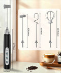 Handheld Rechargeable Milk Frother Wand With Detachable 3 Stainless Whisks, Three Speed Electric Whisk For Coffee Lattes