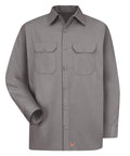 Mens Long Sleeve Utility Work Shirt With Tough Soil Release Fabric And Classic Seven Button Front Featuring Roomy Chest Pockets in gray
