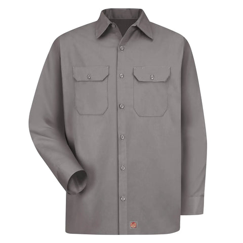 Mens Long Sleeve Utility Work Shirt With Tough Soil Release Fabric And Classic Seven Button Front Featuring Roomy Chest Pockets in gray